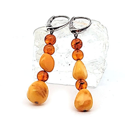 Bernstein Ohrhänger mit Silber Brisur  - 2