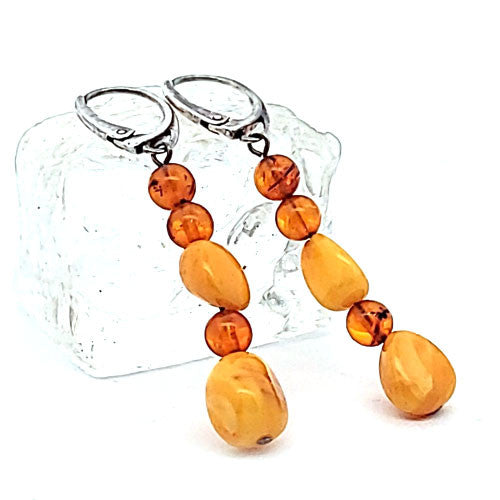 Bernstein Ohrhänger mit Silber Brisur  - 3