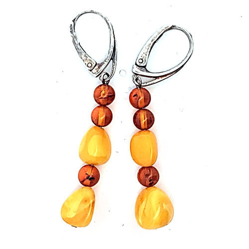 Bernstein Ohrhänger mit Silber Brisur  - 1
