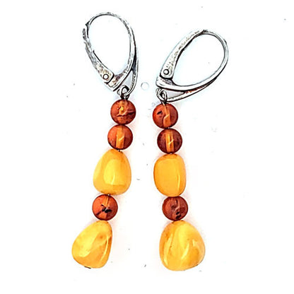 Bernstein Ohrhänger mit Silber Brisur  - 1