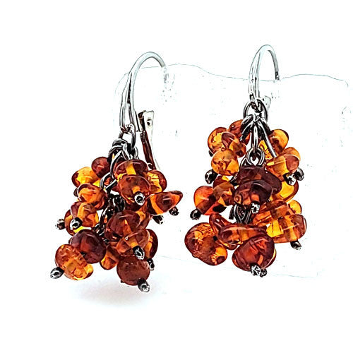 Bernstein Ohrhänger mit Silber Brisur  - 1