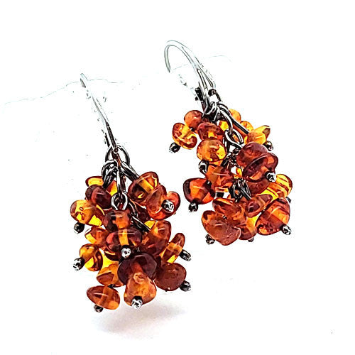 Bernstein Ohrhänger mit Silber Brisur  - 2