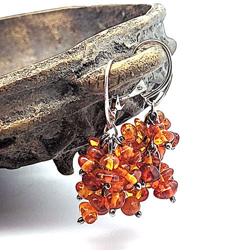 Bernstein Ohrhänger mit Silber Brisur  - 3