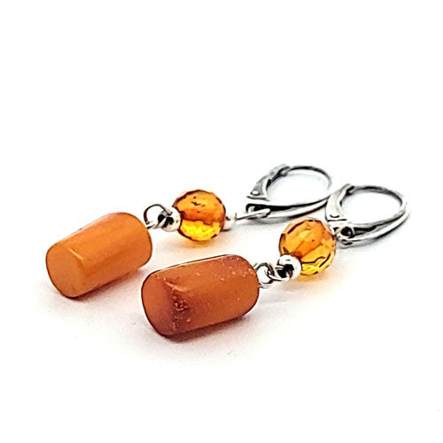 Bernstein Ohrhänger mit Silber Brisur  - 1