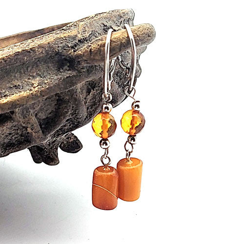 Bernstein Ohrhänger mit Silber Brisur  - 2