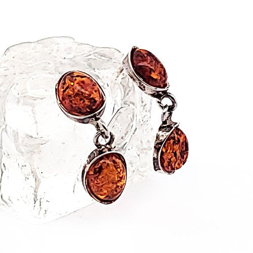 Bernstein Ohrhänger Silber mit Stecker  - 2