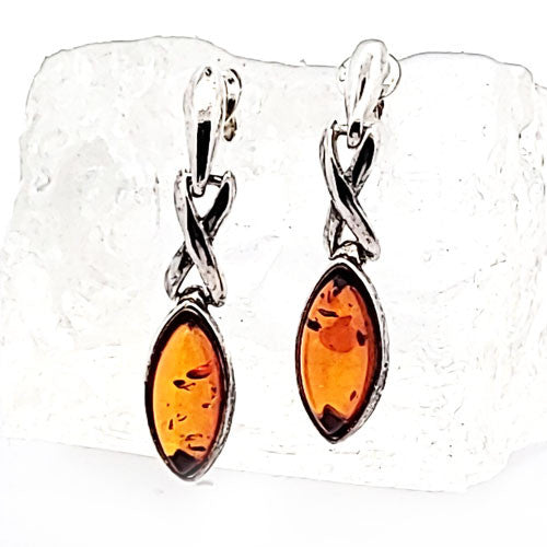 Bernstein Ohrhänger Silber mit Stecker  - 1