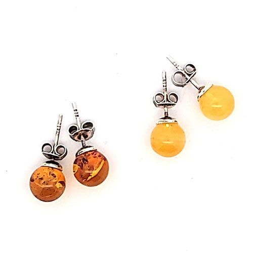 Bernstein Kugelohrstecker 8 mm silber  - 3