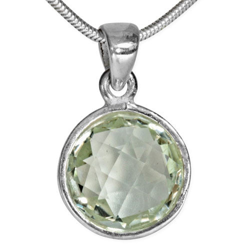Prasiolith (Grünquarz) Edelsteinanhänger rund facettiert Steindesign - 1