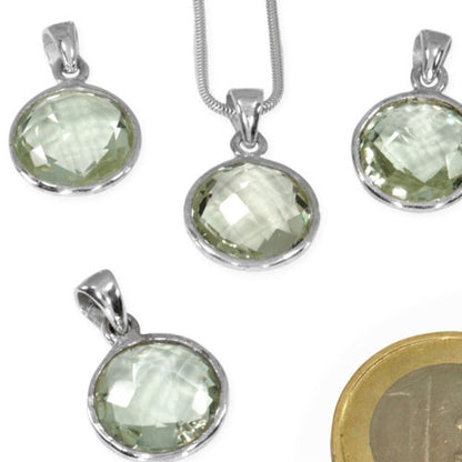 Prasiolith (Grünquarz) Edelsteinanhänger rund facettiert Steindesign - 2