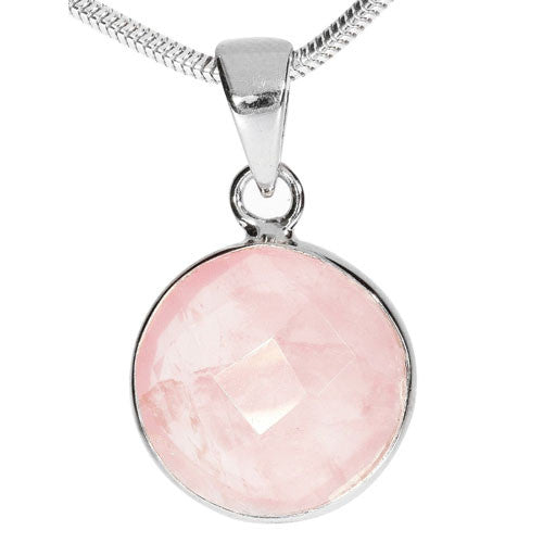Rosenquarz Edelsteinanhänger rund facettiert Steindesign - 1