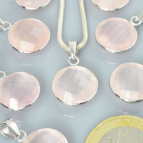 Rosenquarz Edelsteinanhänger rund facettiert Steindesign - 2