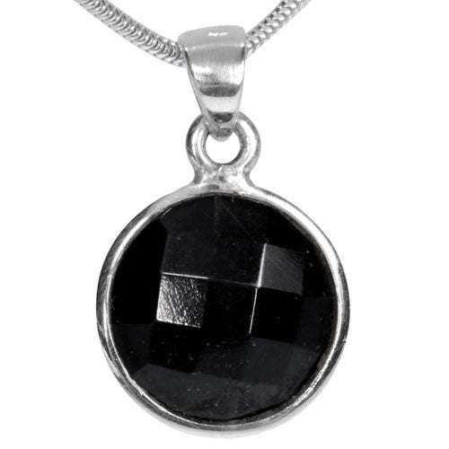 Turmalin schwarz Edelsteinanhänger rund facettiert Steindesign - 1