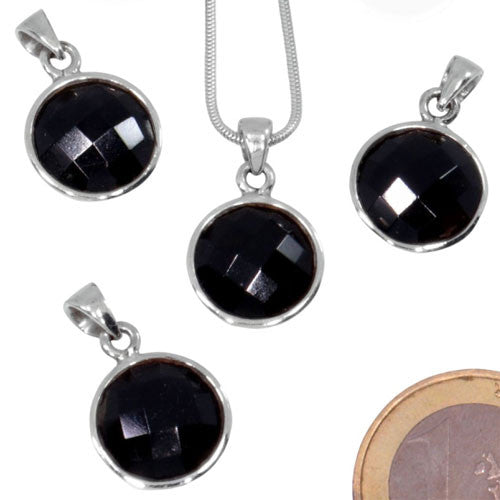 Turmalin schwarz Edelsteinanhänger rund facettiert Steindesign - 2