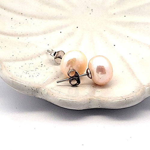 Ohrstecker Perle lachs Button 10 mm  - 3