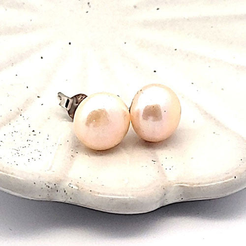 Ohrstecker Perle lachs Button 10 mm  - 1