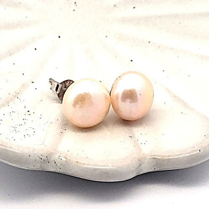 Ohrstecker Perle lachs Button 10 mm  - 1