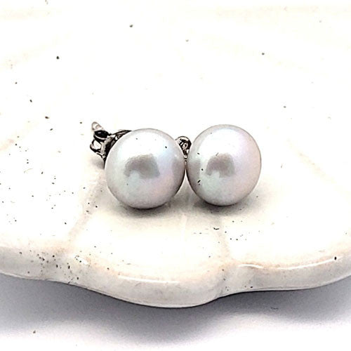 Ohrstecker Perle hellgrau Button 8 mm  - 2