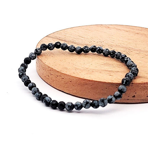 Schneeflockenobsidian Kugelarmband 4 mm facettiert  - 2