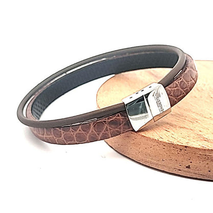 Wendestein Armband, Alligator Leder braun, 20,5 cm  - 2