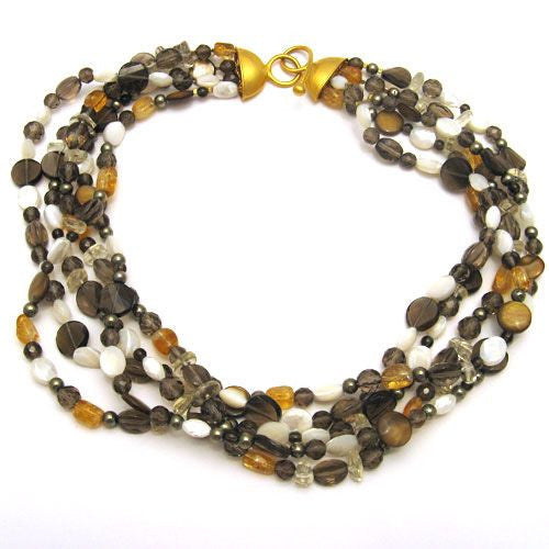 Collier Rauchquarz-Zitrin-Perlmutt-Pyrit  - 1