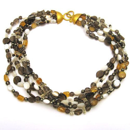 Collier Rauchquarz-Zitrin-Perlmutt-Pyrit  - 1