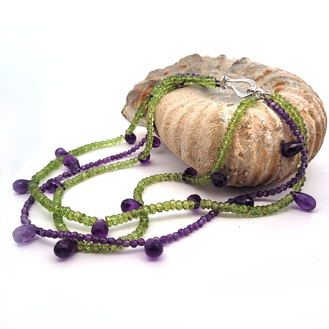 Amethyst & Peridot Collier 3-reihig facettiert - 925 Silber rhodiniert by Steindesign