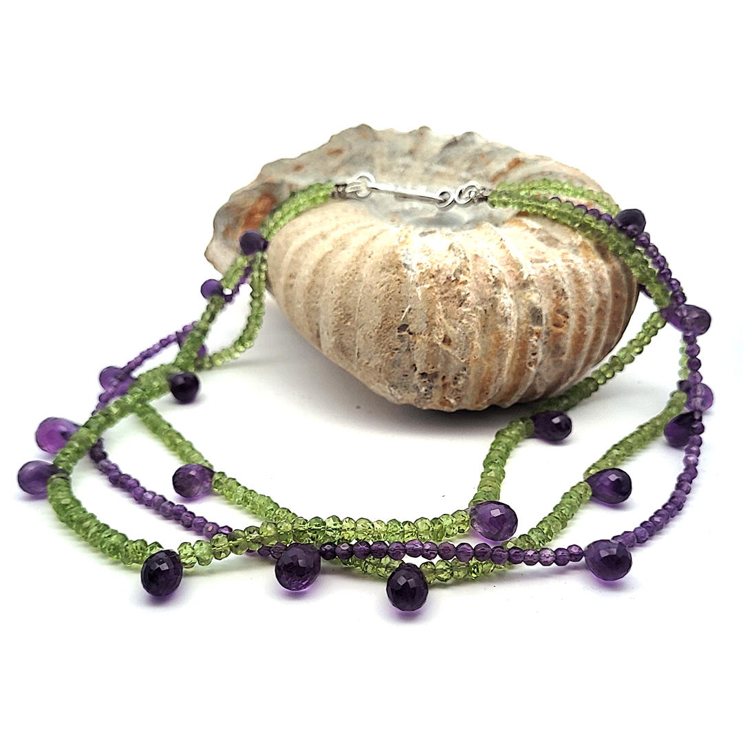 Amethyst & Peridot Collier 3-reihig facettiert - 925 Silber rhodiniert by Steindesign