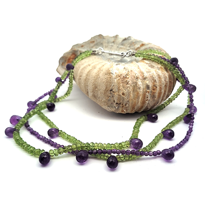 Amethyst & Peridot Collier 3-reihig facettiert - 925 Silber rhodiniert by Steindesign