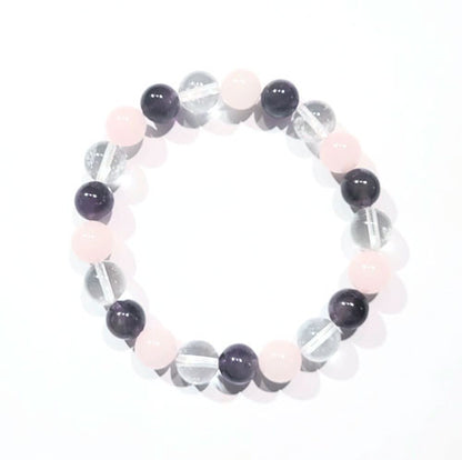 Amethyst-Rosenquarz-Bergkristall Armband 10mm  - 1
