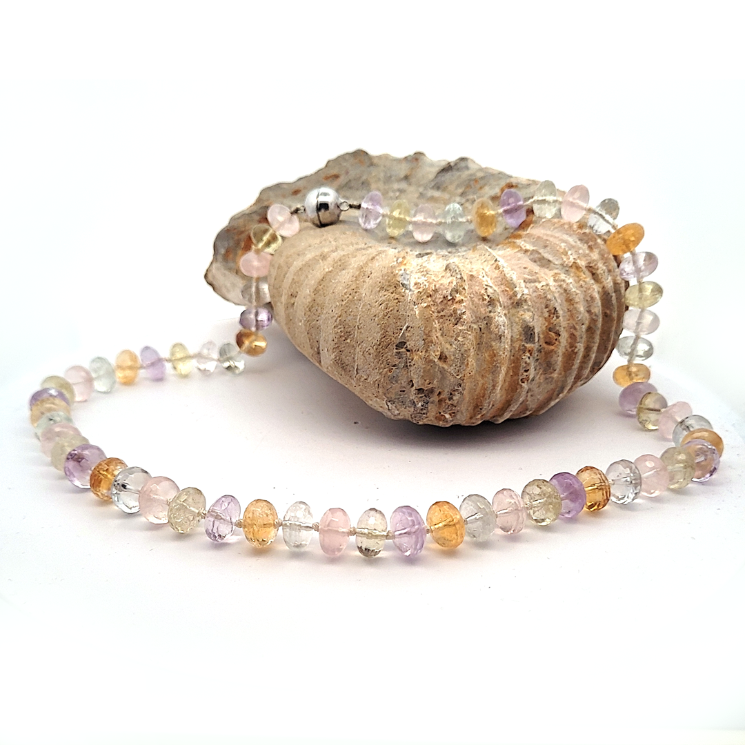 Designkette Multi facettiert mit Amethyst, Rosenquarz, Bergkristall & Zitrin by Steindesign