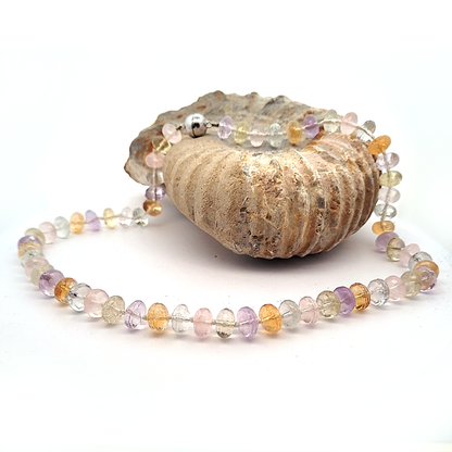 Designkette Multi facettiert mit Amethyst, Rosenquarz, Bergkristall & Zitrin by Steindesign