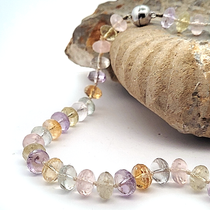 Designkette Multi facettiert mit Amethyst, Rosenquarz, Bergkristall & Zitrin by Steindesign