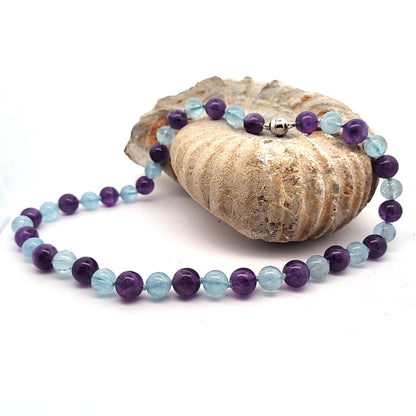 Aquamarin-Amethyst Kugelkette 10 mm