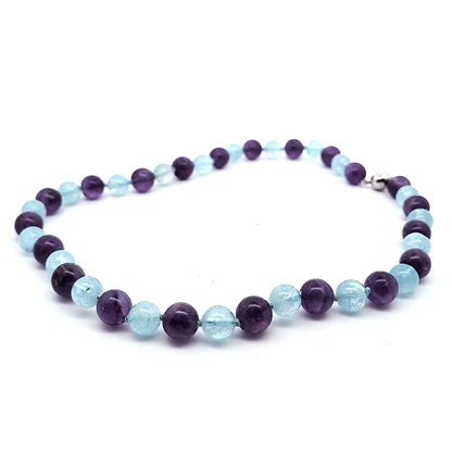 Aquamarin-Amethyst Kugelkette 10 mm