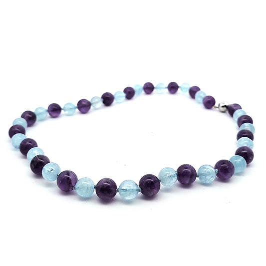 Aquamarin-Amethyst Kugelkette 10 mm