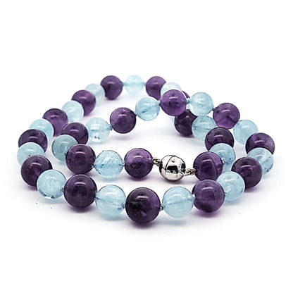 Aquamarin-Amethyst Kugelkette 10 mm