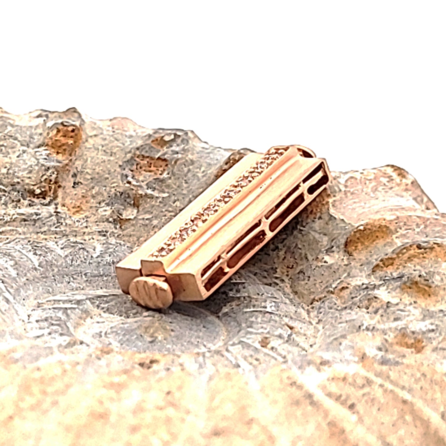 Bracelet clasp box with cubic zirconia, silver rose gold plated matte