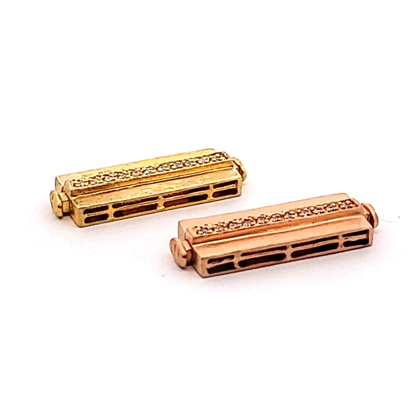 Bracelet clasp box with cubic zirconia, matte gold-plated silver