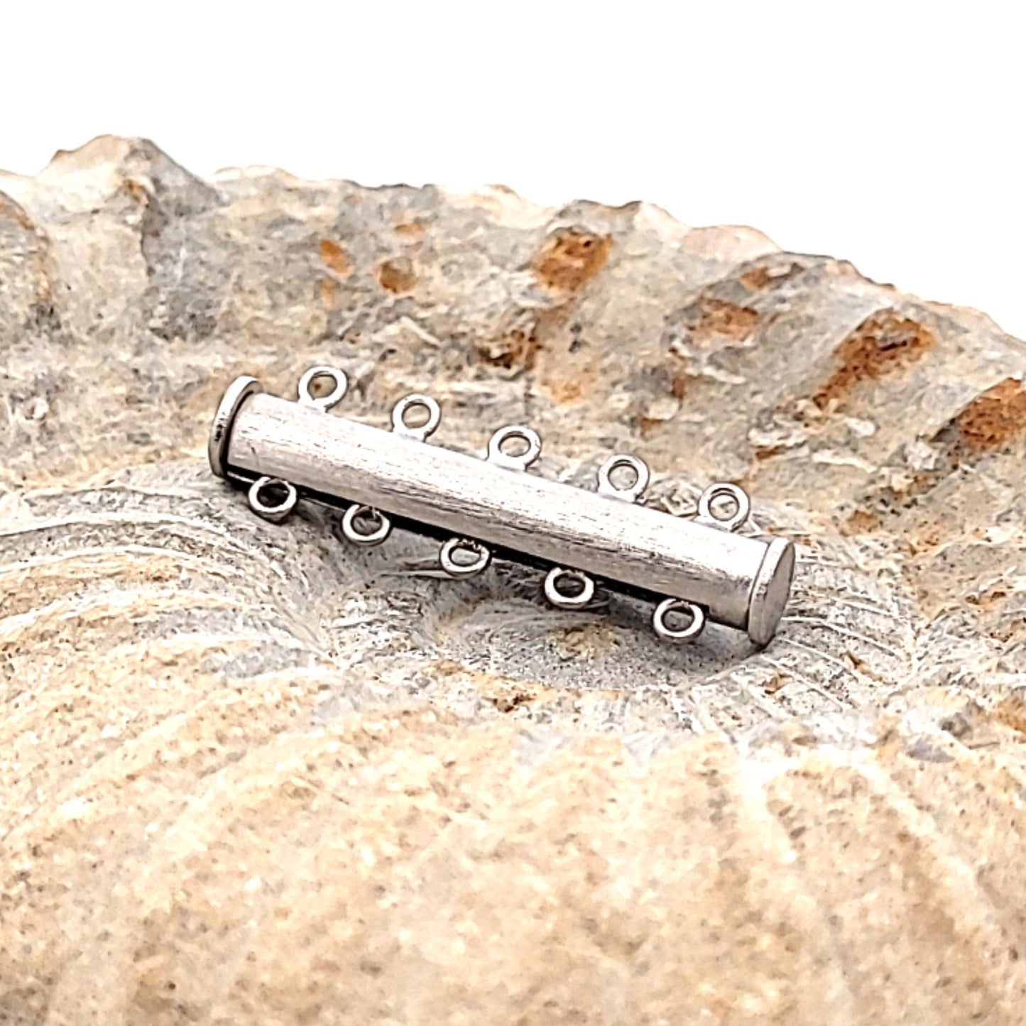 Magnetic bracelet clasp, 5 rows, rhodium-plated matte silver