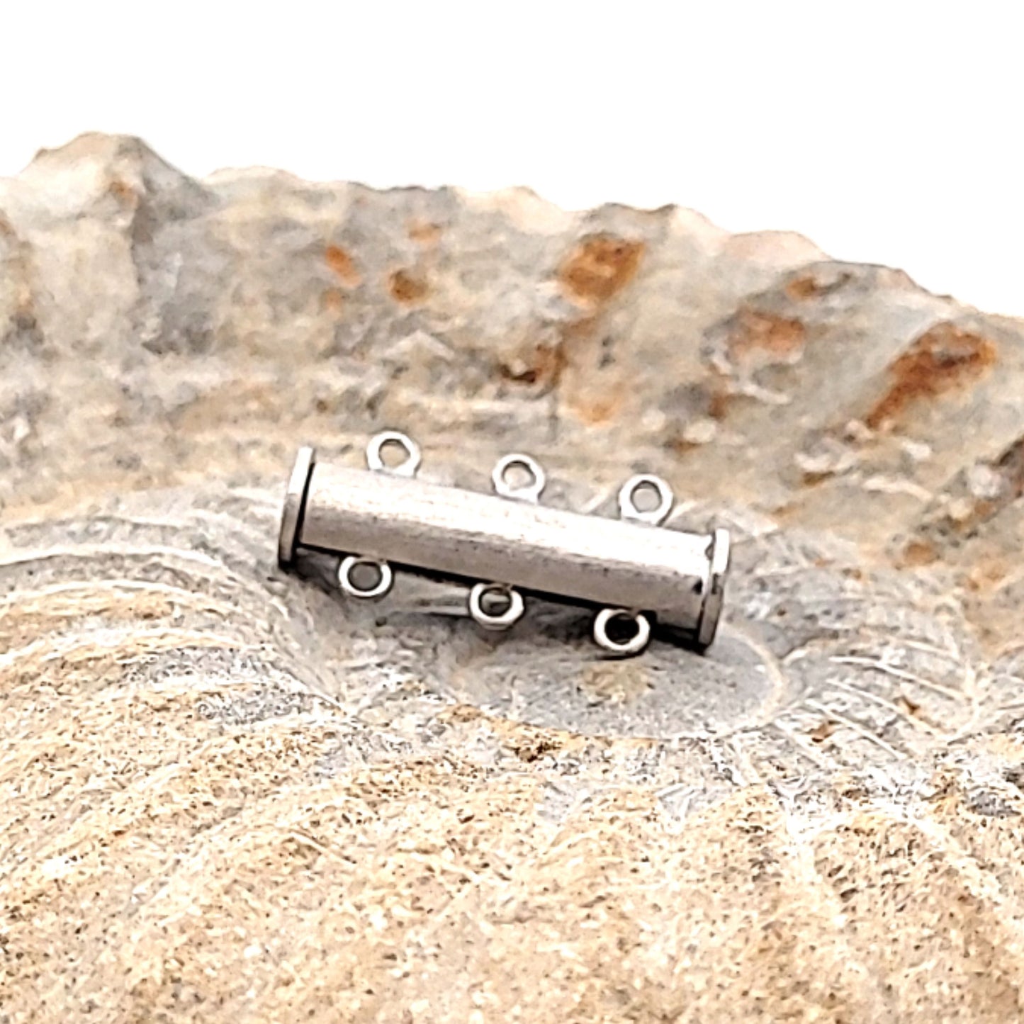 Armbandschließe Magnet 3-reihig lang, Silber rhodiniert matt