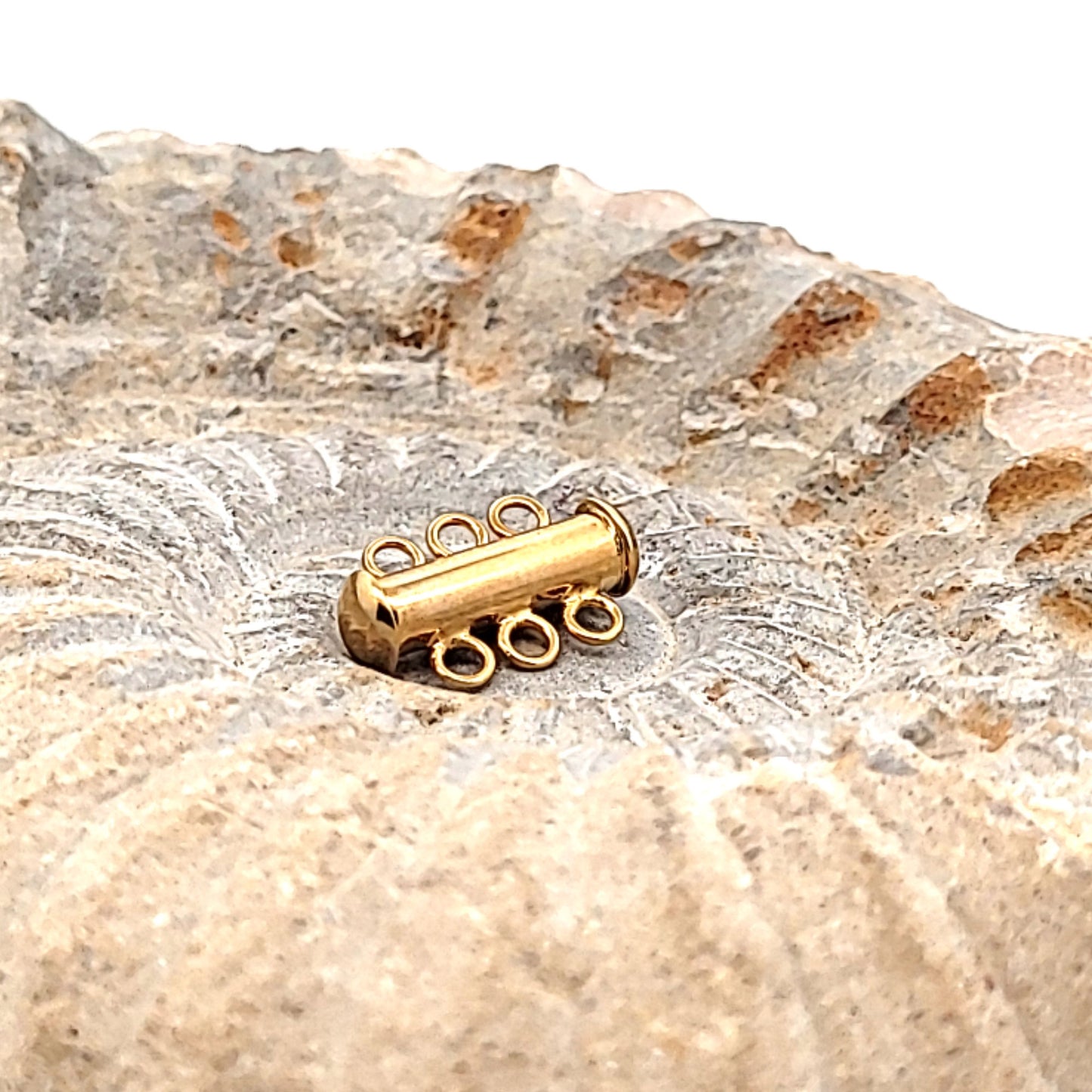 Magnetic bracelet clasp, 3-row, short, silver, gold-plated