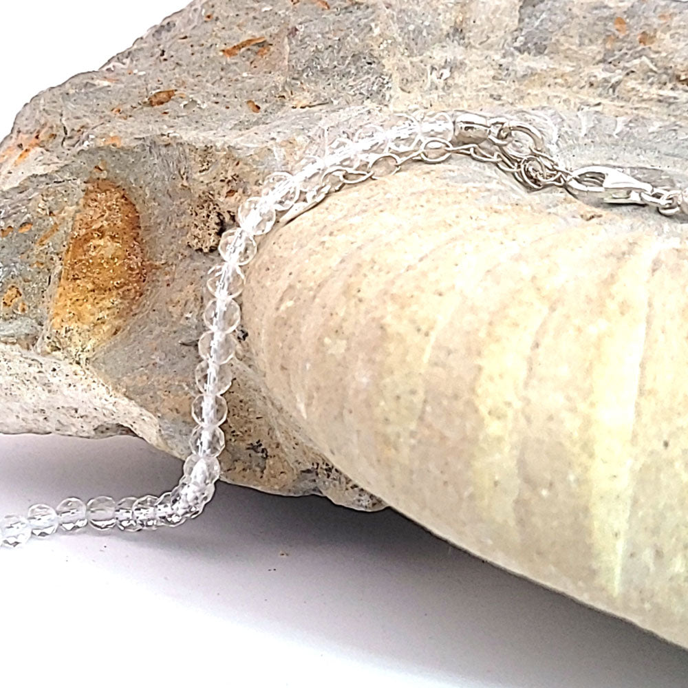 Rock crystal bead necklace 3.5 mm faceted 