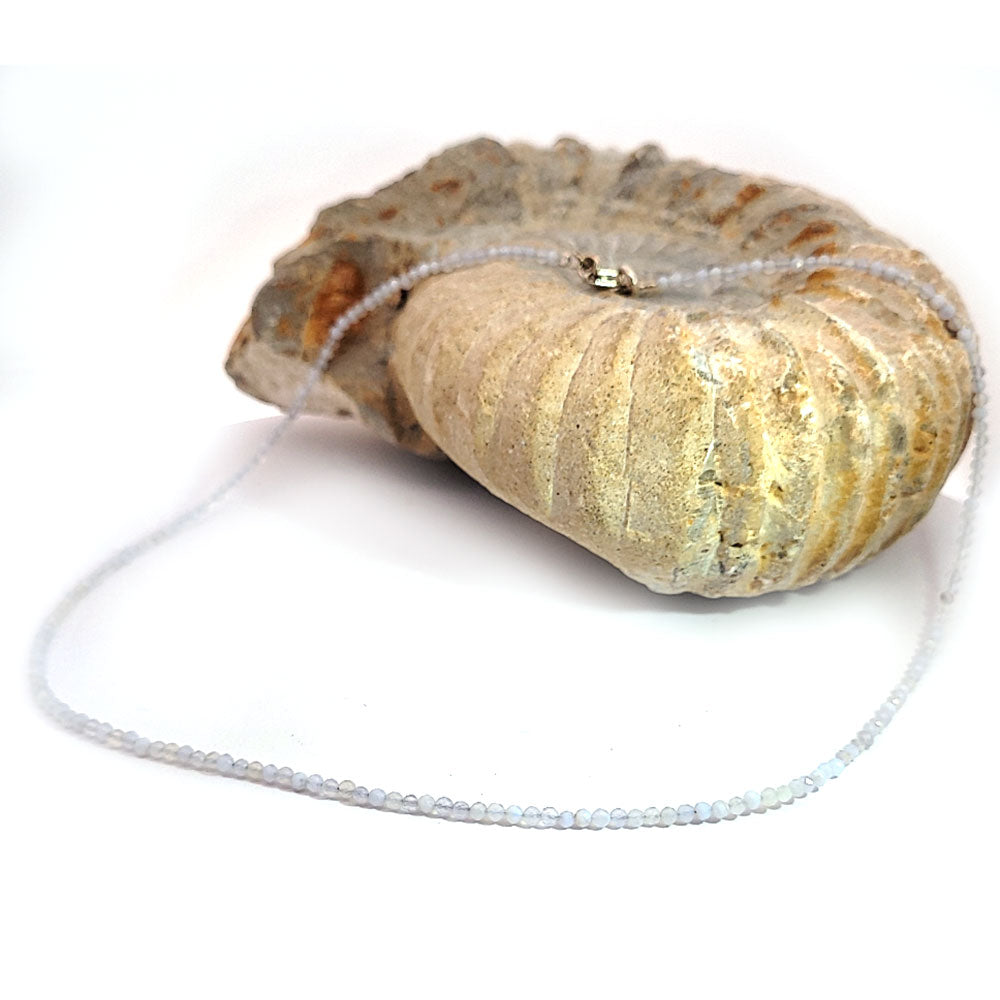 Chalcedony beaded necklace 2 mm faceted 