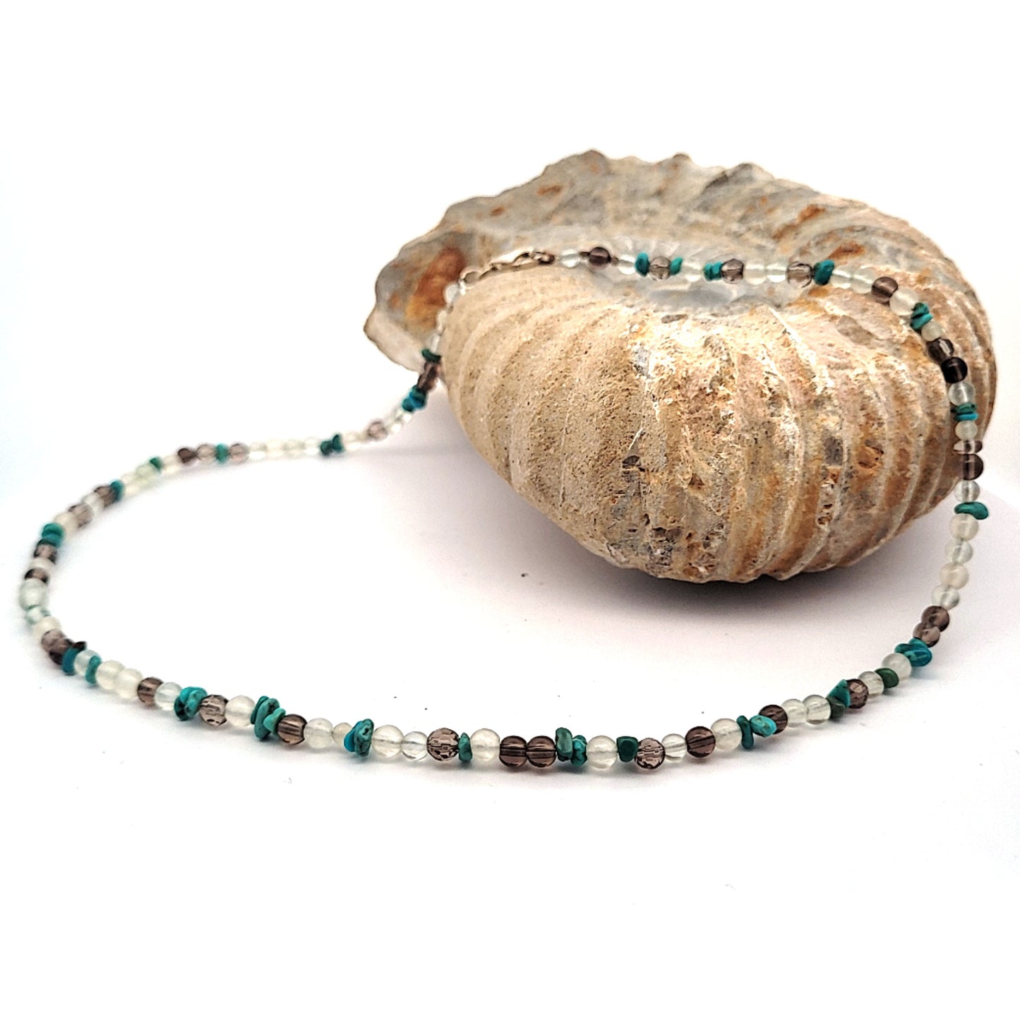 Design-Kette-Prehnit-Tuerkis-Rauchquarz