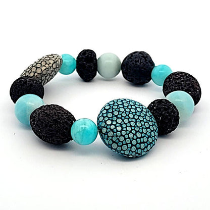 Design Armband mit Rochenleder, Amazonit und Lava  - 1