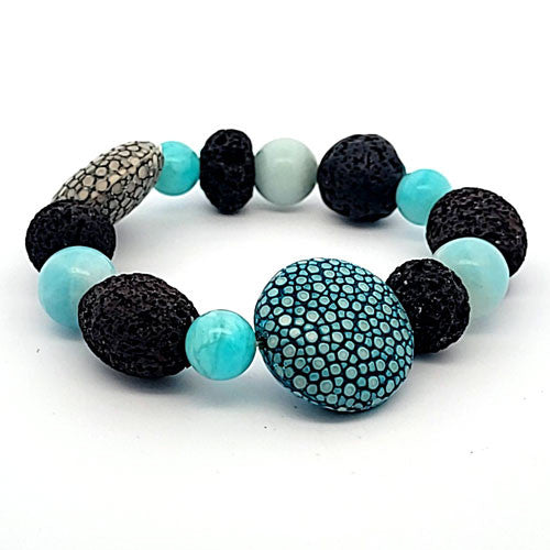 Design Armband mit Rochenleder, Amazonit und Lava  - 1