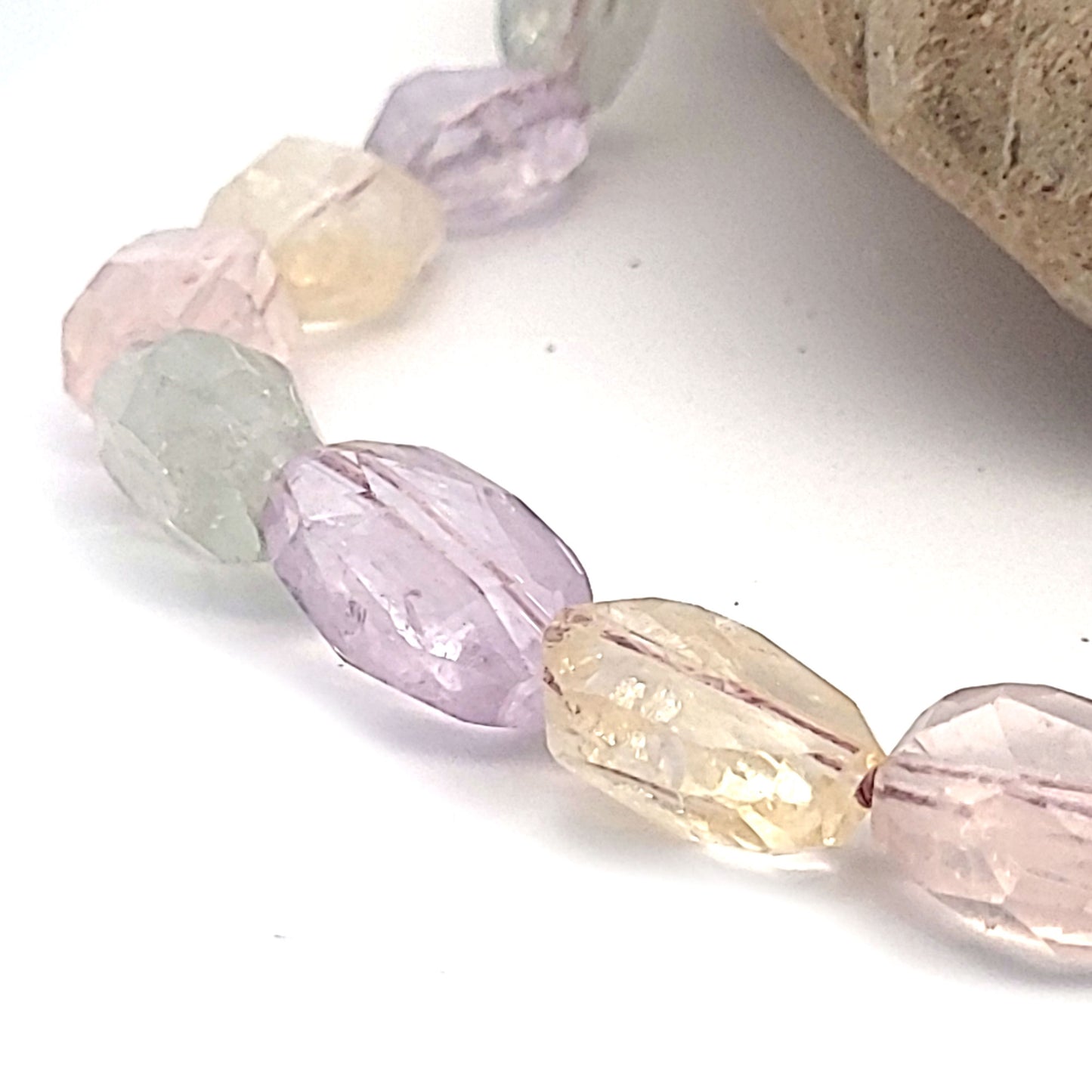 Pastell-Quarz Designkette mit Amethyst, Rosenquarz, Zitrin und Grünquarz