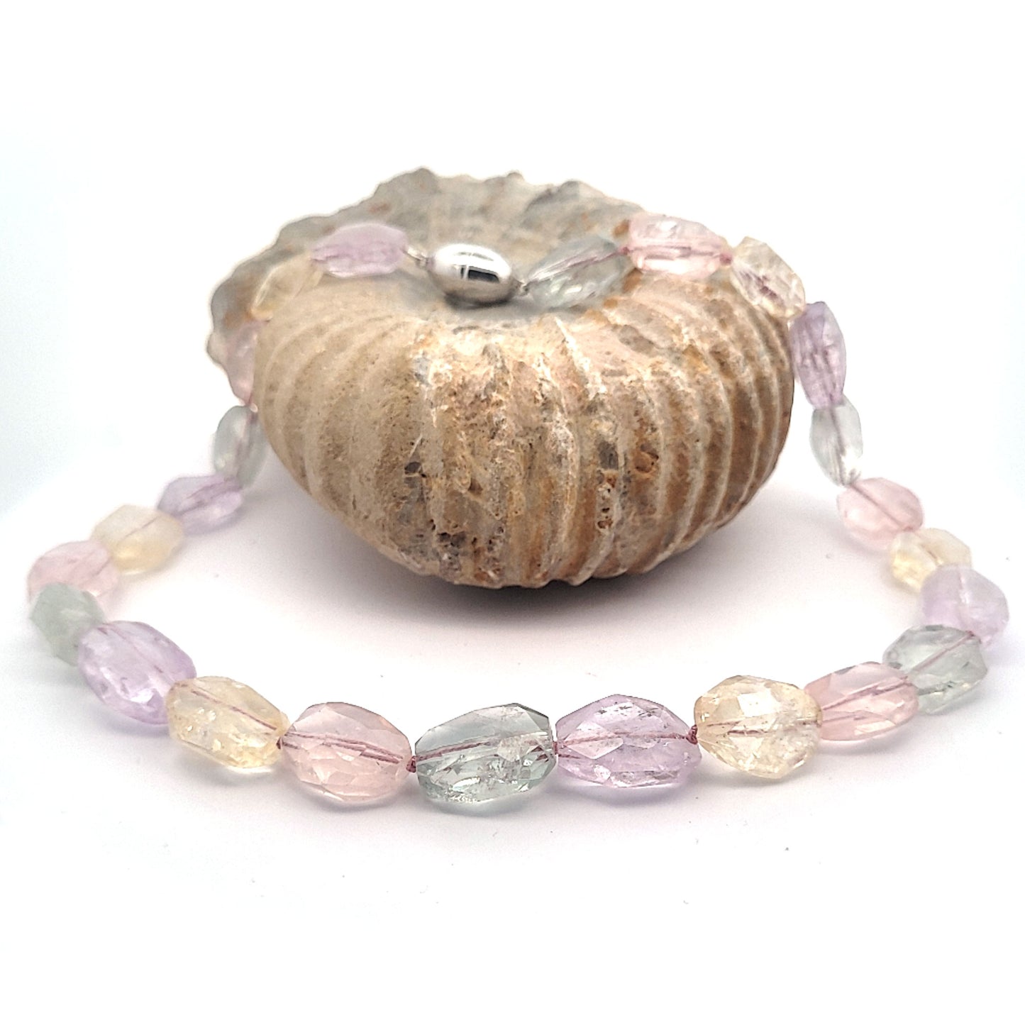 Pastell-Quarz Designkette mit Amethyst, Rosenquarz, Zitrin und Grünquarz