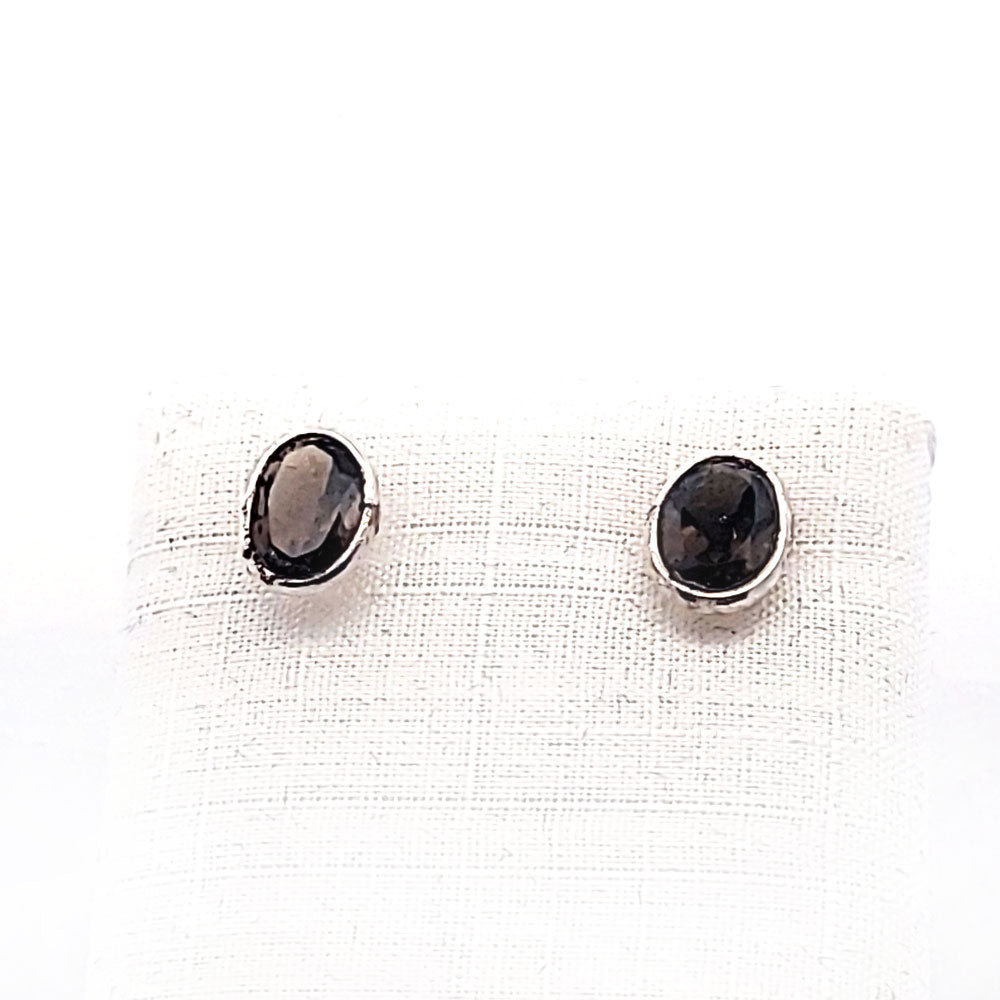 Edelstein-Silber-Ohrstecker-Rauchquarz